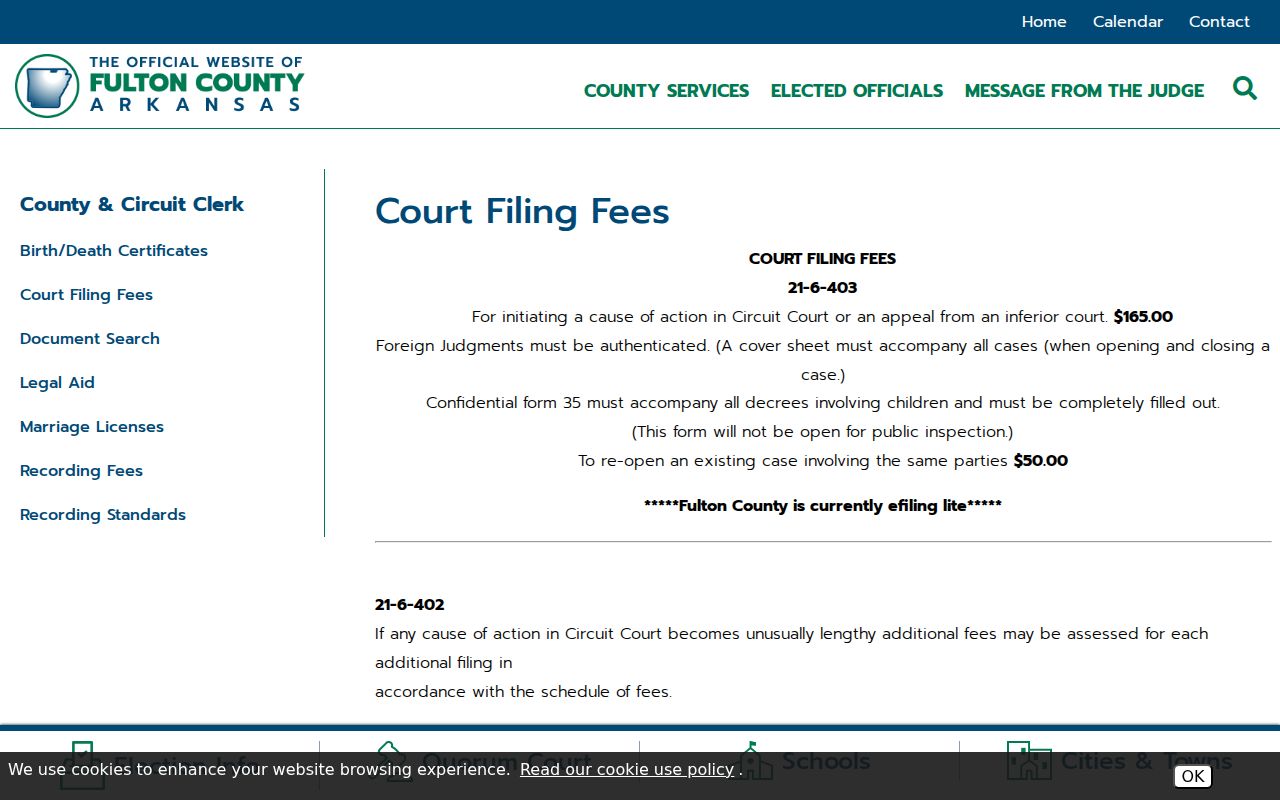 Fulton County civil docket filing fee page