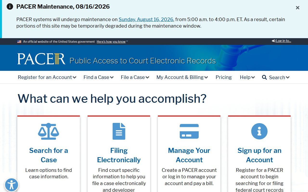 Official federal PACER source for Horseshoe Bend court dockets